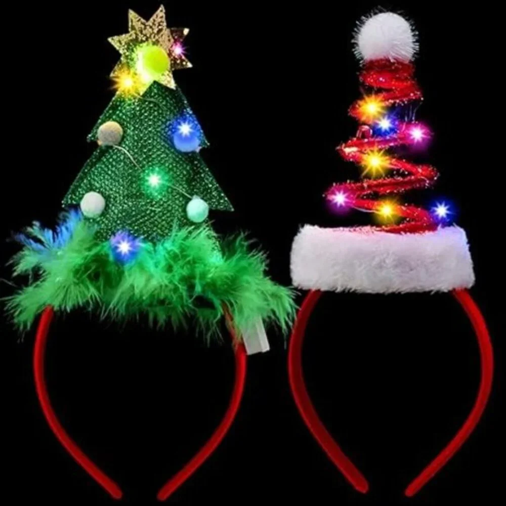 2 Pcs Lighted Christmas Headbands with LED lights‎ in Springy Santa Hat& Christm